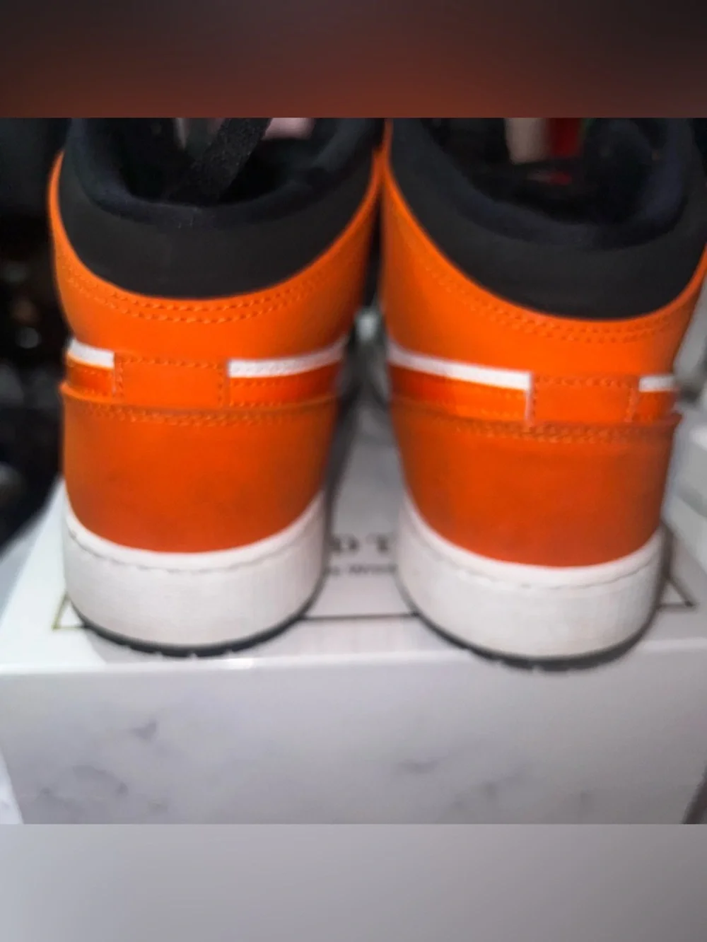 Jordan Kids Black White Orange Mid/High-Top Sneakers - Picture 5 of 10